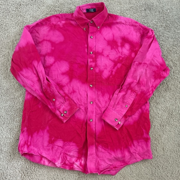 Magenta Tie Dye Button Down Shirt Size 16.5/36 - Picture 1 of 8